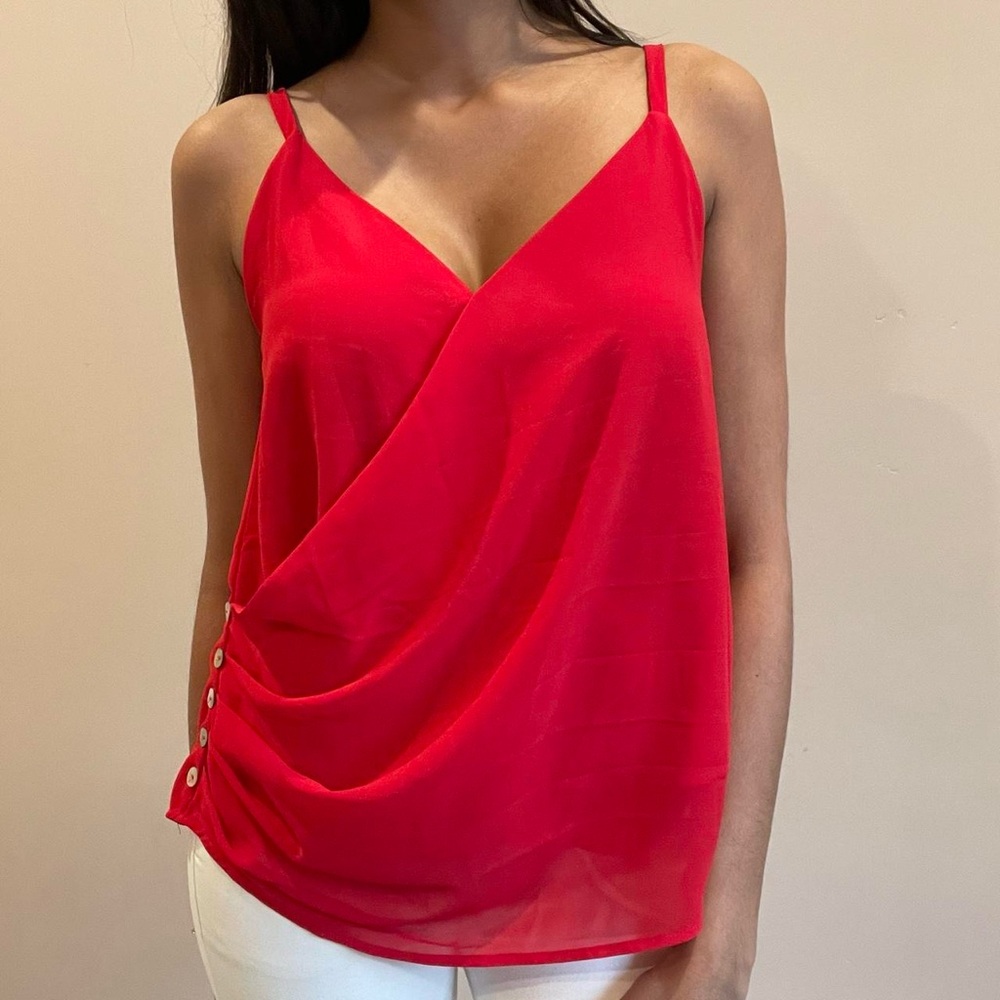 Red tank with button detail